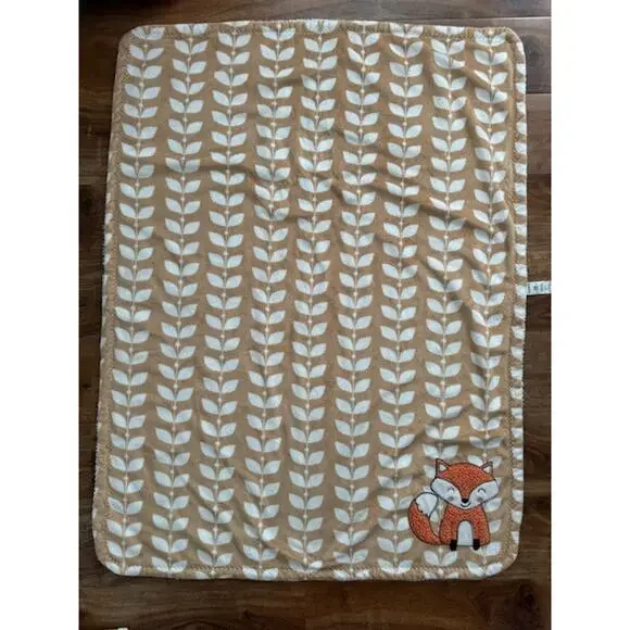 Carter’s Orange Fox & White Leaves Sherpa Tan Baby Blanket 30" x 40" - Picture 4 of 6